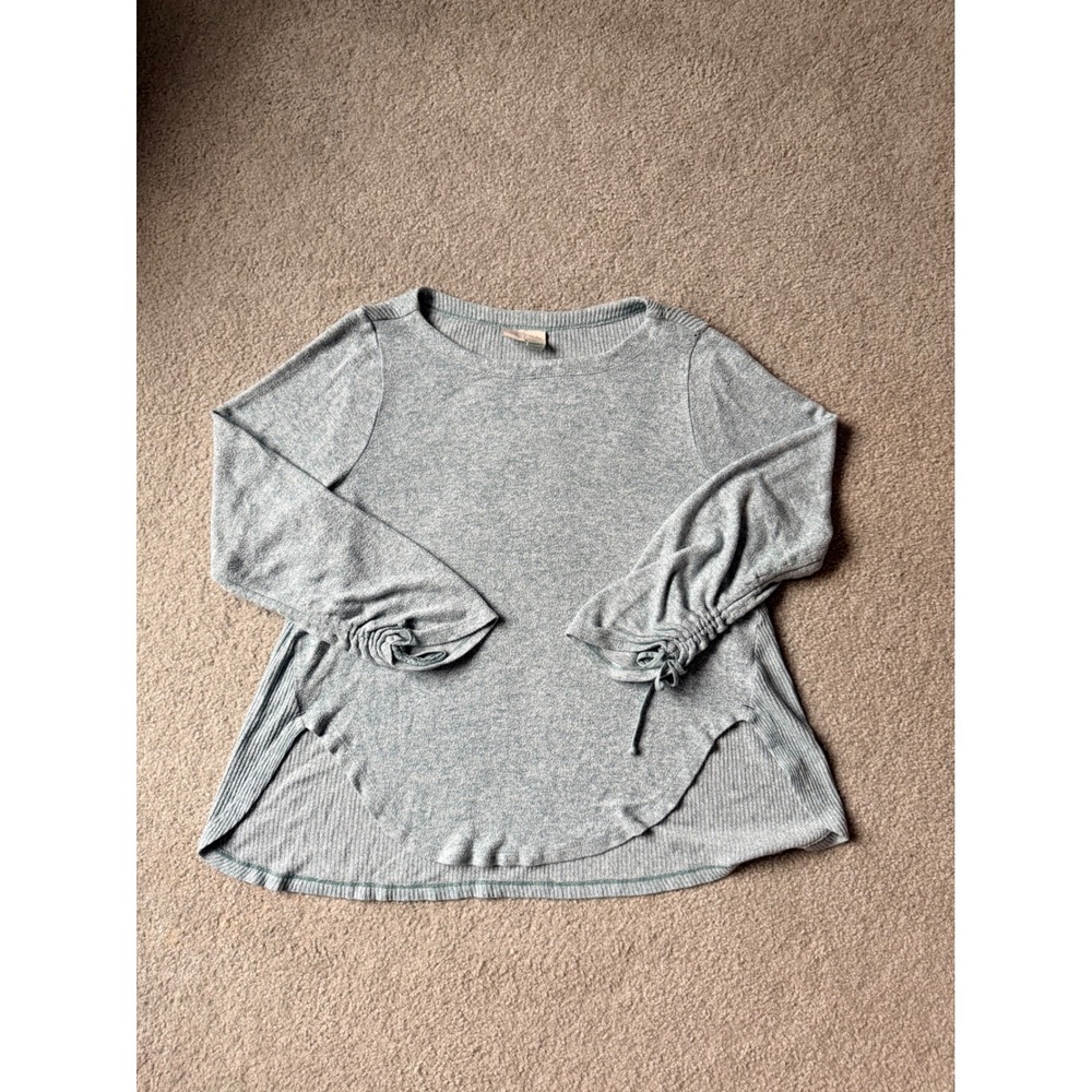 Anthropologie Saturday Sunday Green Marl Knit Ruched Sleeve High Low Top Medium